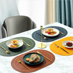 Oval Shape Placemats PU Leather Heat-Resistant Oil-proof Insulation Pad Anti-Slip Dinnerware