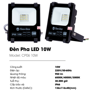 (Rạng Đông) Đèn LED pha 10W 20W 30W 50W Ánh sáng trắng 6500K vàng 3000K Dùng điện 220V CP06