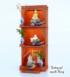 Bàn thờ 3 tầng gỗ tự nhiên - bàn thờ ông địa thần tài 3 tầng gỗ sồi gỗ tự nhiên