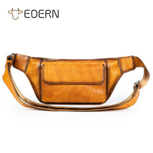 EDERN 2025 ใหม่กระเป๋าคาดเอวหนังแท้สำหรับผู้ชายกระเป๋าคาดอกหนังวัวอเนกประสงค์ย้อนยุคกระเป๋าสะพายข้างกีฬา Fanny Pack กระเป๋าสลิงผู้ชายแฟชั่นเรียบง่าย