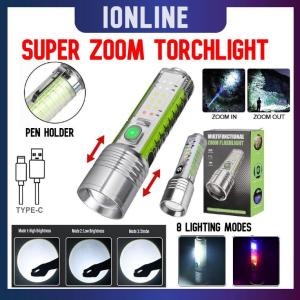 #Readystock Zoom Flashlight Super Bright Torch Light Waterproof Zoomable Outdoor Rechargeable Lights lampu camp