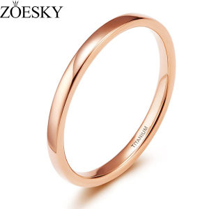 ZOESKY 2mm Titanium Ring Rose Gold Dome High Polished Wedding Band Comfort Fit Size 3-13