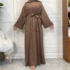 2Pcs/sets Women Muslimah Dress Abaya Jubah Muslim Middle East Robe Dress Sleeveless Dress Cardigan Robe Suit Loose Maxi Dresses
