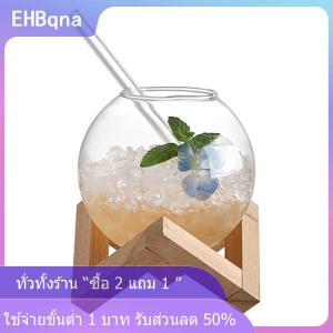 [COD] EHBqna KITCHEN ถ้วยแก้วค็อกเทลพร้อมขาตั้งไม้เครื่องแก้วสร้างสรรค์สำหรับบาร์แก้วเครื่องดื่มถ้วยแก้วค็อกเทลทรงบอลแบบหมุน