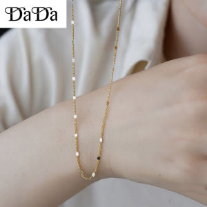 Limited Today Pure Ang 18K Saudi Gold pawnable Necklace for Women Pawnable Sale Lucky Sideways pressed Chain 1.3mmW 45cm 2-2.3g（Girlfriend Gift）