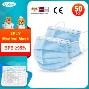 Cofoe 50pcs 3 Ply Disposable Medical Face Mask Anti-virus Anti-fog Non Woven Masks with Elastic Earloop Dustproof 3 Layer Protective Cover Facemask for Adult- CE/MDA approved