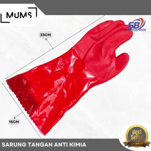 SBj - Sarung Tangan PVC Merah Kimia 14 Red PVC Gloves Chemical Karet 30 CM