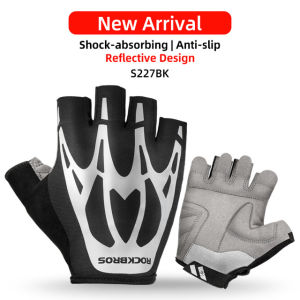 ROCKBROS ถุงมือครึ่งนิ้วจักรยานเสือหมอบ MTB ระบายอากาศกันกระแทกถุงมือจักรยานสำหรับกีฬากลางแจ้งถุงมือสำหรับผู้ชายผู้หญิง