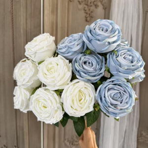 Artificial Rose Bouquet Faux Flowers Red Rose Stems Silk Floral Centerpiece Home Wedding Event Display