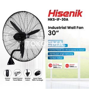 Hisenik Kipas Angin Industrial Fan 2in1 30 Inch HKS IF-30B Stand Wall Fan Industri 3 Kecepatan 180W