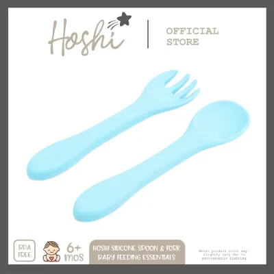 Hoshi Baby Basic Silicone Feeding Spoon and Fork 100% Food Grade Silicone BPA Free Infant 6M+