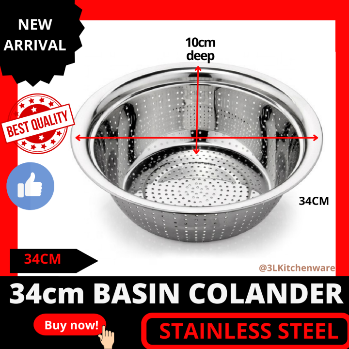 34cm BASIN COLANDER Stainless Steel Micro-Perforated Strainer