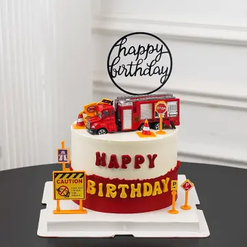 7-Piece Fire Truck Birthday Cake Topper Set - Cardboard Decorations For Fireman Theme Cupcakes & Party Supplies - View #8