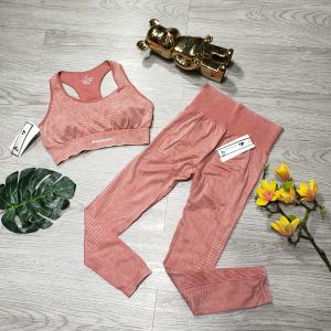 Bộ đồ tập gym yoga aerobic thể thao nữ bao gồm áo bra kèm mút và quần dài lưng cao chất liệu thun dệt kim thoáng mát BINSPORTS BD208