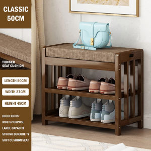 Sponge Cushion Bamboo Shoe Rack Bench/Convenient Seat/Storage Organizer