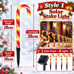 SG Ready Stock Solar LED Candy Cane Stake Lights 4PCS Christmas Fairy Light Outdoor Pathway Garden Yard Xmas Decorations