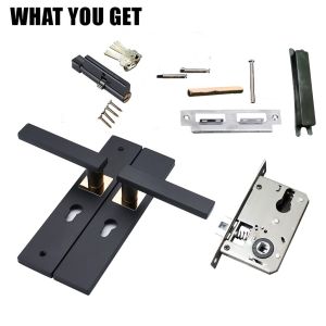 Gagang Pintu Kantor Rumah Door lock/Gagang Pintu Gaya Eropa Hitam Full Set / Kunci Pintu Premium Door lock/Kunci Pintu Kamar /Kunci Pintu Set Alumunium Komplit Lockset /handle pintu minimalis