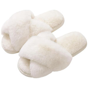 Open-Toe Cross-Strap Slippers Perfect For Stall Gifts Warm And Non-Slip Korean-Style Open-Toe Plush Cotton Slippers