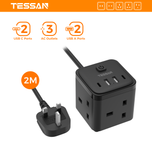 TESSAN Cube Extension Cord Multi Plug with USB and Outlet Adapter Plug Extension Socket Power Strip