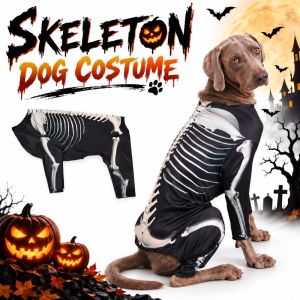 DIVATEN Skull Bones Print Skeleton Dog Costume Pullover Black Dog Spooky Cool Pullover Shirt  Stretchy Dog Halloween Costume Halloween