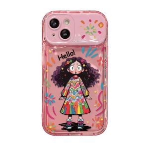 【New】Flip Mirror Graffiti Girl Pattern TPU Phone Case with Bracket Function For iPhone 7 8 X XS XR 11 12 13 Series