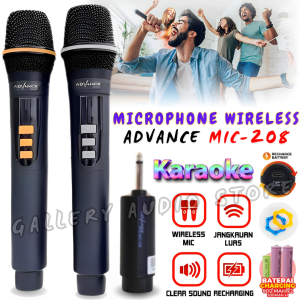 TERBARU Microphone Karaoke ADVANCE MIC-208 Profesional ( 2 Mic Wireless ) | Mic Wireless ADVANCE 208 / Microphone Professional Bisa Di Charger USB Type C | ADVANCE MIC-208 Profesional 2 Mic Wireless Microphone Karoke Mic Duet | Gallery Audio