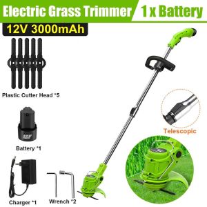 88V Electric Grass Trimmer Cordless Powerful Lawn Mower Double Wheel Length Adjustable Garden Pruning Cutter Tool with 2 Battery