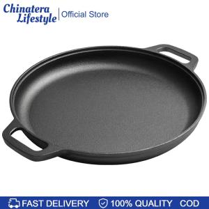 Cast Iron Pancake Pizza Pan with Dual Handles Non-Stick Kitchen Outdoor BBQ Grill Kitchen Cooking Pot Cookware Fry Pan