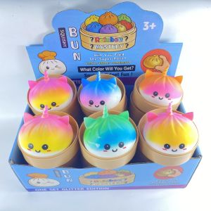 FSDRD Rainbow Dumpling Squishy Toys Simulation Food with Steamer Squishy Dumpling Creative Pinch Sensory Fidget Ball Kids Adults