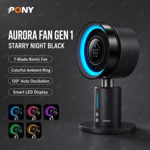 [READY STOCK] PONY Aurora Desktop Air Circulation Fan Kipas Meja 100 Speed LED Display 120° Oscillation Type-C