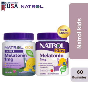 Natrol Kids Melatonin 1mg Gummies Raspberry Flavor Sleep Aid Supplement for Ages 4+ 60-Count