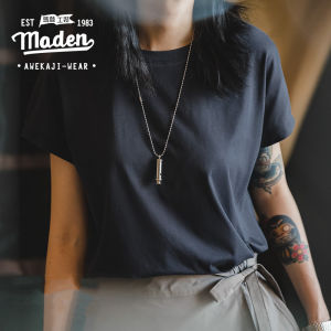 MADEN แบรนด์ Workwear 2024ฤดูร้อนใหม่เสื้อผู้หญิงเสื้อผ้าไหมน้ำแข็งเปิดไหล่พื้นแขนสั้นฤดูร้อนเท่ๆเสื้อยืดคอรอบเย็นทรงหลวมบาง