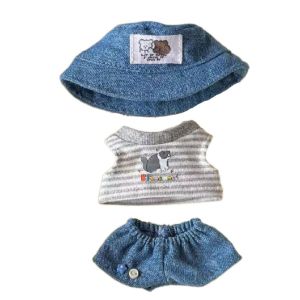 VERIDIAI 1 set Áo thun sọc Quần áo búp bê cotton 10/20cm Mũ cao bồi Bộ mùa hè Quần áo búp bê cotton 20cm Quần áo đồ chơi nhồi bông Thời trang Quần áo búp bê 10cm Quà tặng trẻ em