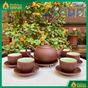 Bộ Ấm Chén Bát Tràng Phúc Lộc Thọ Men Ngọc - Ấm Trà Tử Sa NN Vương Mạnh Tuấn