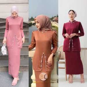 One Set Elliza kurung melayu Dress Pesta Setelan Wanita Baju Kondangan Kekinian Dress Motif Payet Mutiara By Khastara Dress