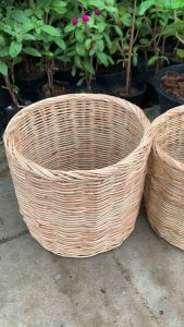 กระถางหวาย กระบอกหวาย กระถางใส่ต้นไม้ ทำจากหวายแท้100% ทาเคลือบเงาอย่างดี ชุด4 ใบ ไซส์ SMLXL