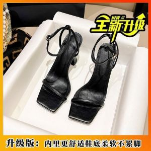 Free Shipping One-Strap Sandals Stylish New Design Chunky Heel WomenS Shoes Summer Aw Wine Glass Heel Black High Heels For Women