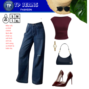 (TP2011)Quần Jean Ống Rộng Nữ Wash Bụi Màu Xanh Đậm Cao Phong Cách Retro Ulzzang Hàn Quốc