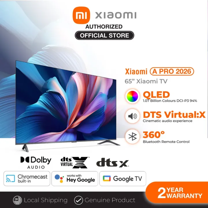 NEW Xiaomi TV A Pro 2026 Version 65" 4K QLED 120Hz Refresh Rate Dolby Audio DTS:X Sleek Metal Ultra-Thin Bezel