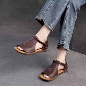 [Free Shipping] 2026 Vintage Roman Sandals For Women New Summer Style Velcro Flat Non-Slip Casual Beach Shoes For Women
