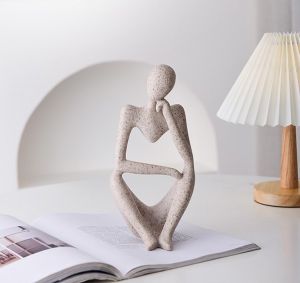 LARGE SIZE CONTEMPORARY THINKER STATUES SET OF 3 SANDSTONES RESIN THINKER STATUE ORNAMENTS ABSTRACT STYLE SCULPTURE STATUE COLLECTIBLE FIGURINES HOME DECOR OFFICE BOOKSHELF DESKTOP DECORATIONS