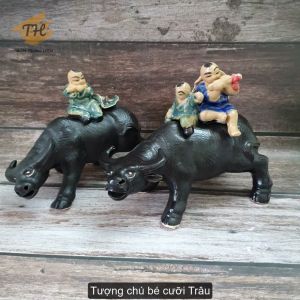 Tượng chú bé cưỡi Trâu gốm Bát Tràng trang trí bonsai tiểu cảnh sân vườn
