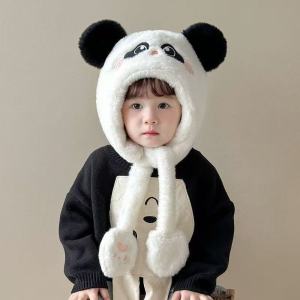 TUmama Mũ nhung lông Trẻ em dễ thương với khăn quàng cổ bông đeo tai giữ ấm mùa đông cho trẻ em
