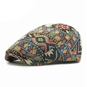XINSU38 Adjustable Ethnic Style Berets Hat Painter Bohemian Newsboy Flat Cap Casual Geometric Retro Newsboy Caps Men Women