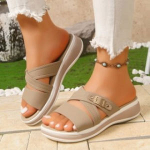 [Free Shipping] Light Khaki Two-Strap Sandals For Women Featuring A Platform Wedge Heel And A Flat Sole Perfect For Beach Outings Versatile And Comfortable