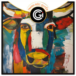 Tranh trừu tượng con trâu phong cách pop art tranh treo tường dán tường trang trí phòng khách nội thất. CGI-641