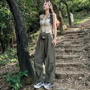 COD美式降落伞工装裤女夏季薄款2025新款高腰显瘦宽松垂感速干运动裤2026新品