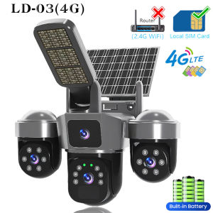 V380 Three Lens AI Solar CCTV Camera and Lighting HD 2in1 4G/WIFI Outdoor Waterproof IP Camera Full Color Night Vision Auto Tracking Alarm Solar Battery Powered Three PTZ CCTV Camera