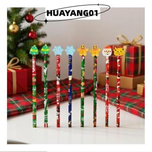 HUAYANG01 [HOT FASHION] 12Pcs Christmas Pencils With Cartoon Eraser Santa Claus Xmas Tree Wooden Pencils For Student School Supplies Childrens Gifts