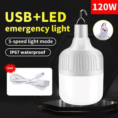 【BUY 1 TAKE 1】150W Emergency Light 5 Mode USB Rechargeable light Waterproof Bulb Outdoor Portable Lamp Camping Dimming Portable Lantern Rechargeable Light